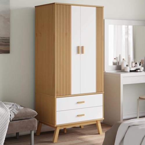 Solid Wood Wardrobe Armoire Closet with 2 Drawers, Gray and Brown 30.1"x20.9"x67.7" M9247