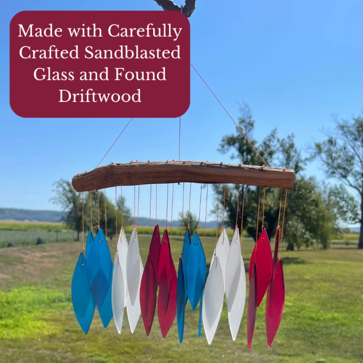 Glass Wind Chime Red White and Blue D225