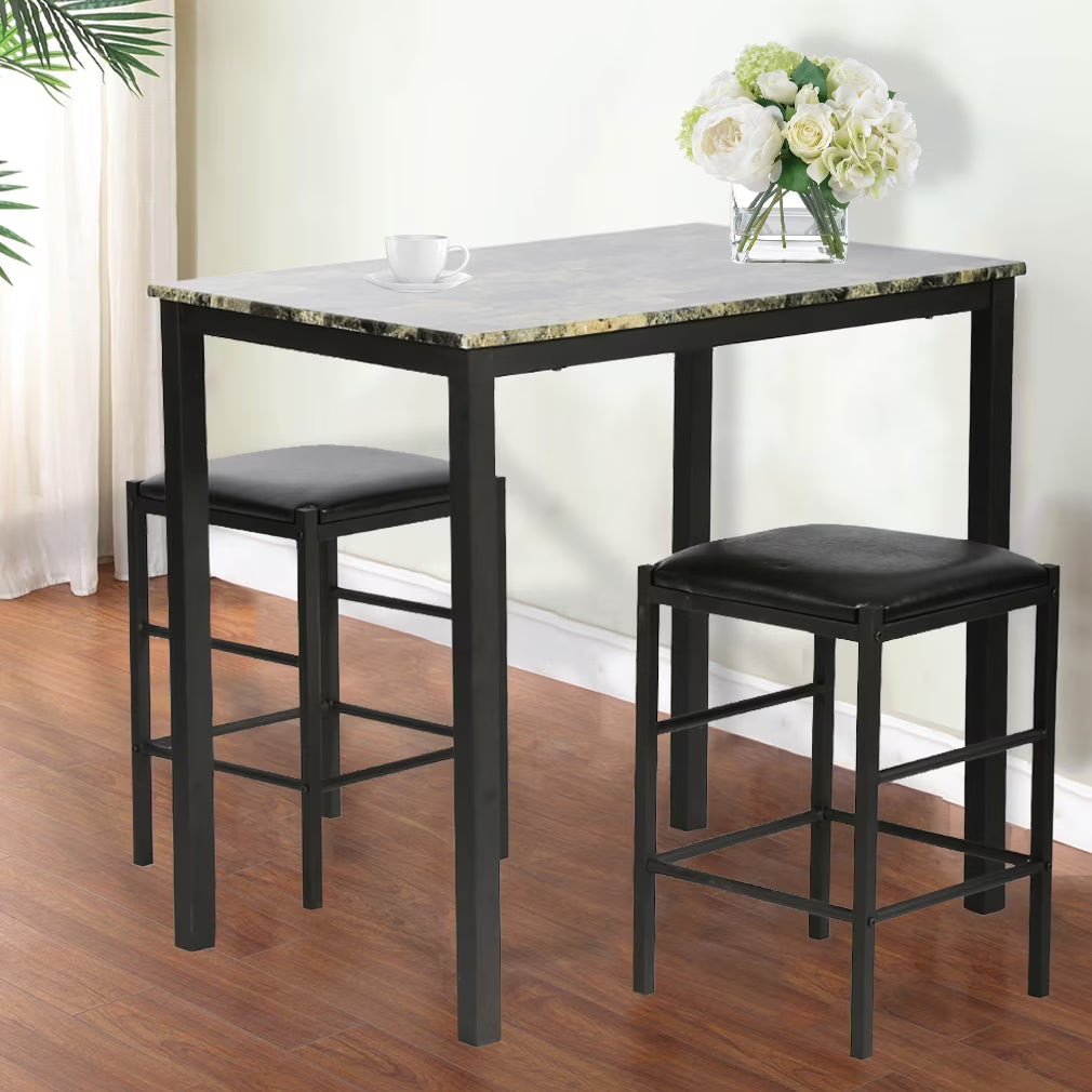 Brown Marble Rectangular Dining Table and Chair for 2 W2312