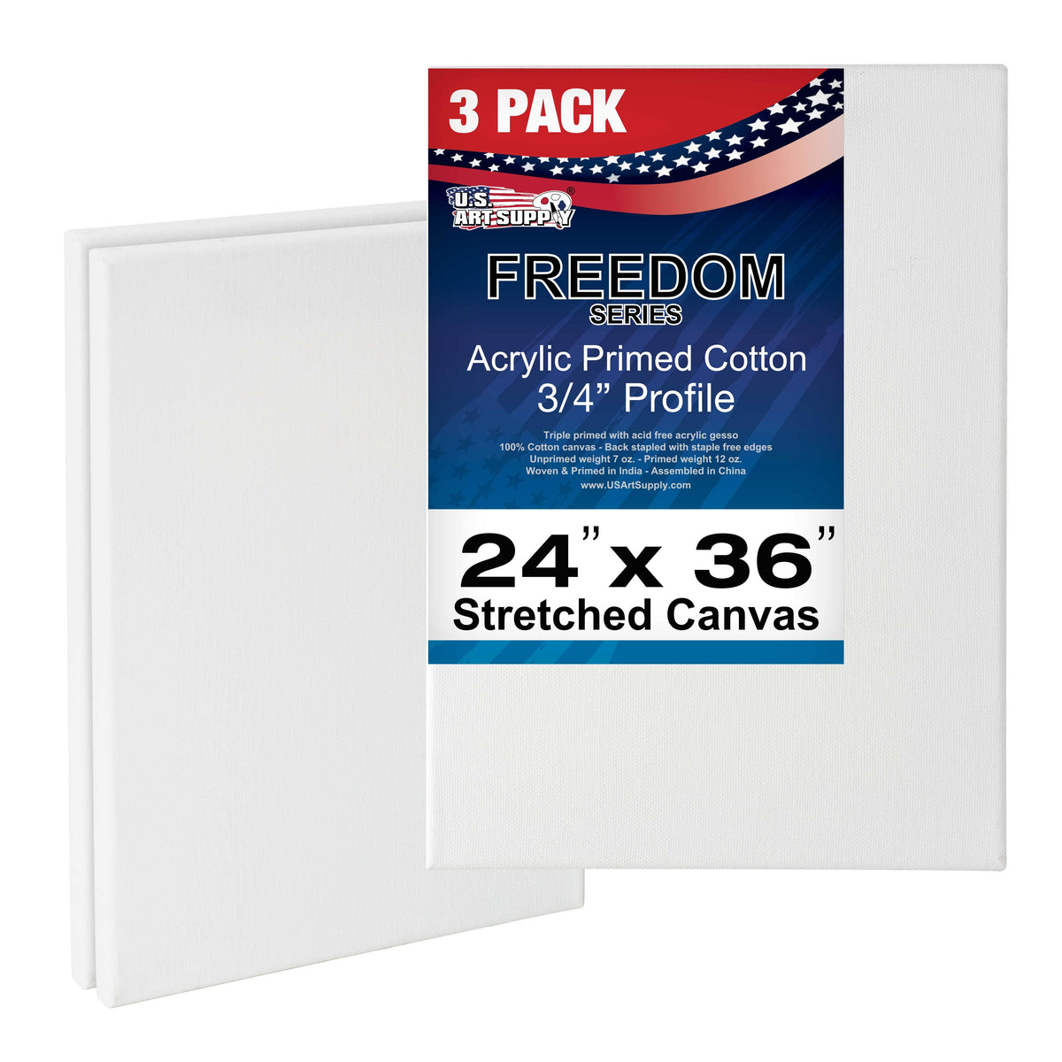 24 x 36 inch Stretched Canvas 12-Ounce Primed 3-Pack White Blank Heavy-Weight Gesso E4704