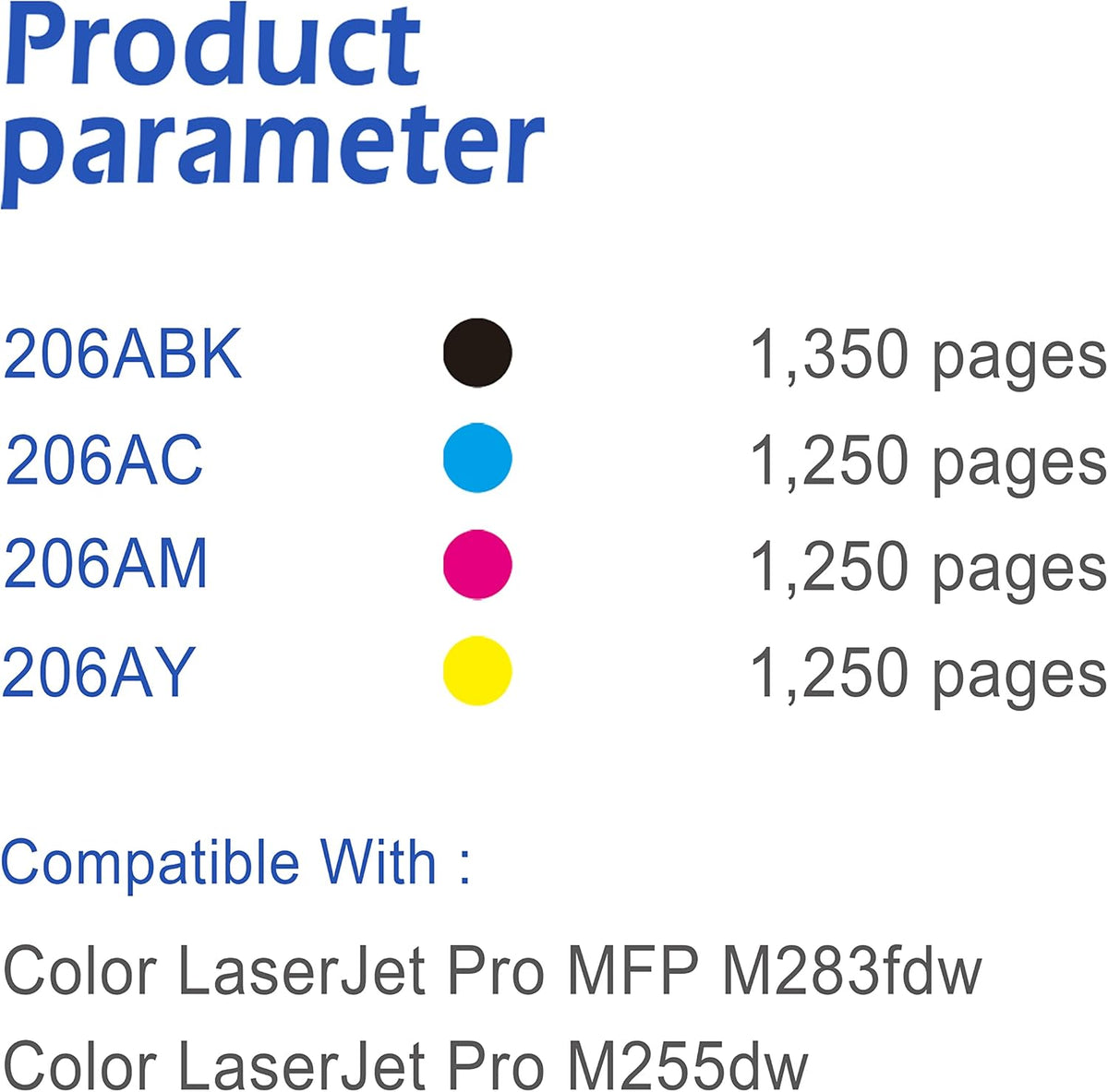 4 Pack Black Cyan Magenta Yellow 206A Toner Cartridge X848