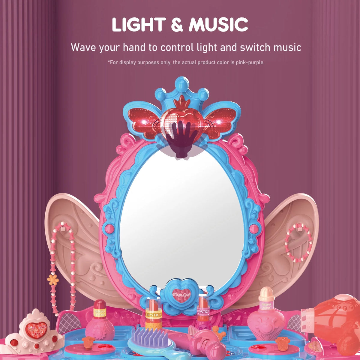 Pretend Play Girls Vanity Set With Mirror And Stool Y48837