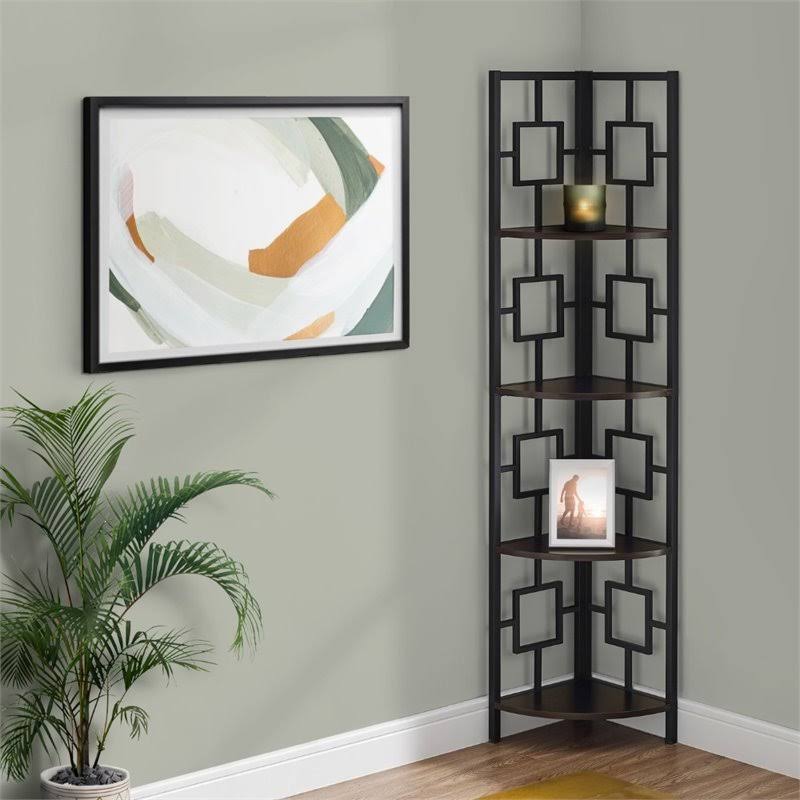 Espresso Black Metal Corner Bookcase B1019