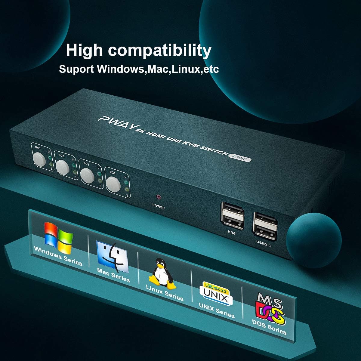 4 Port HDMI KVM Switch 4K@30Hz USB 2.0 with Cables Q663892