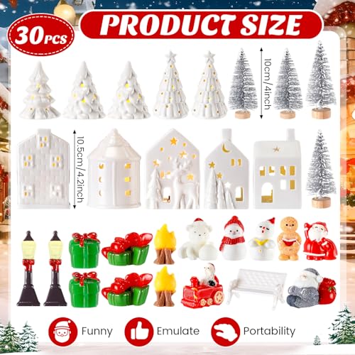 30 Pcs White Ceramic Christmas Village Set with LED Lighted Houses E622528