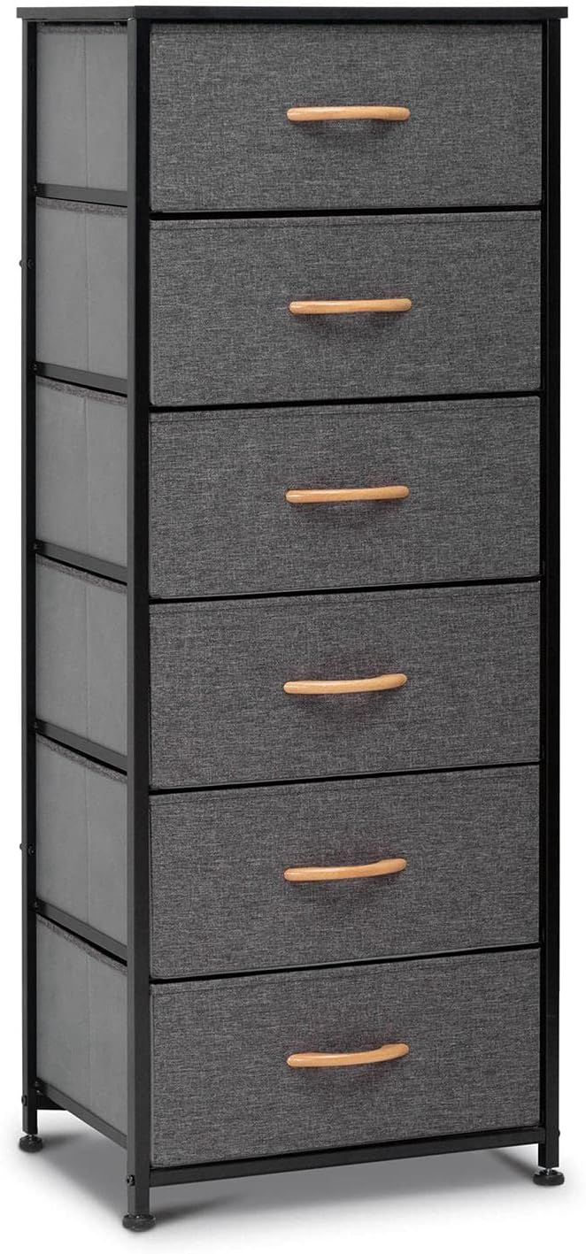 Brown 6 Drawer Fabric Dresser with Metal Frame Z843