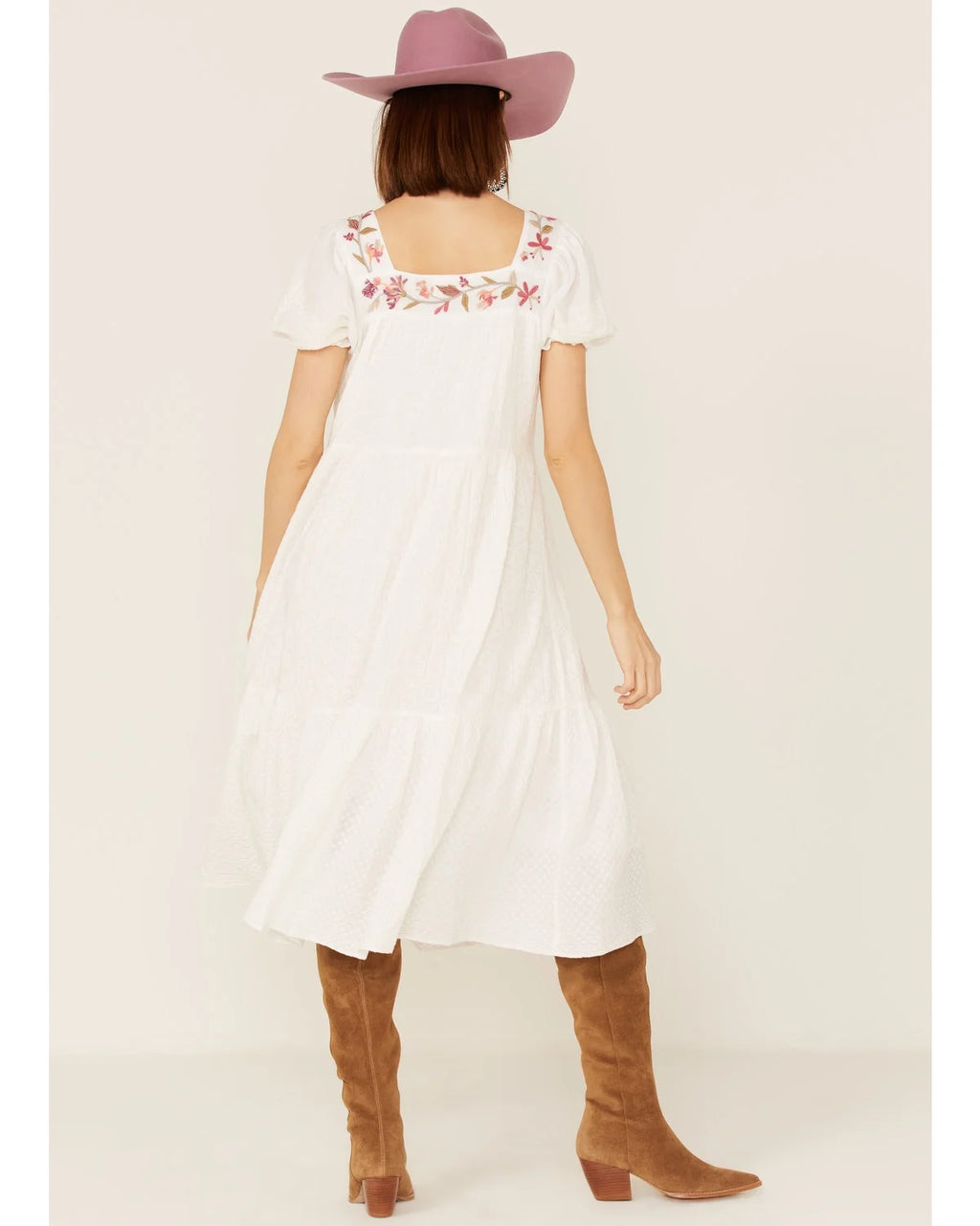White Embroidered Midi Dress W852