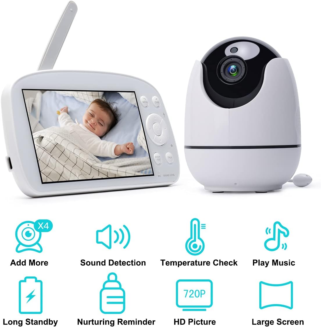 720P HD Video Baby Monitor with Camera and Audio and 5.5 Display R265604