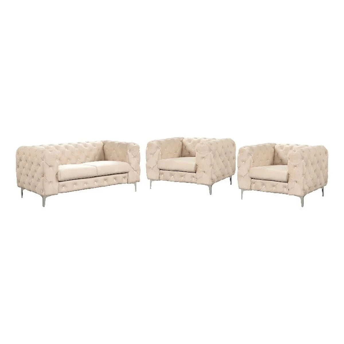 Beige Velvet Loveseat and Chairs Furniture Set D976