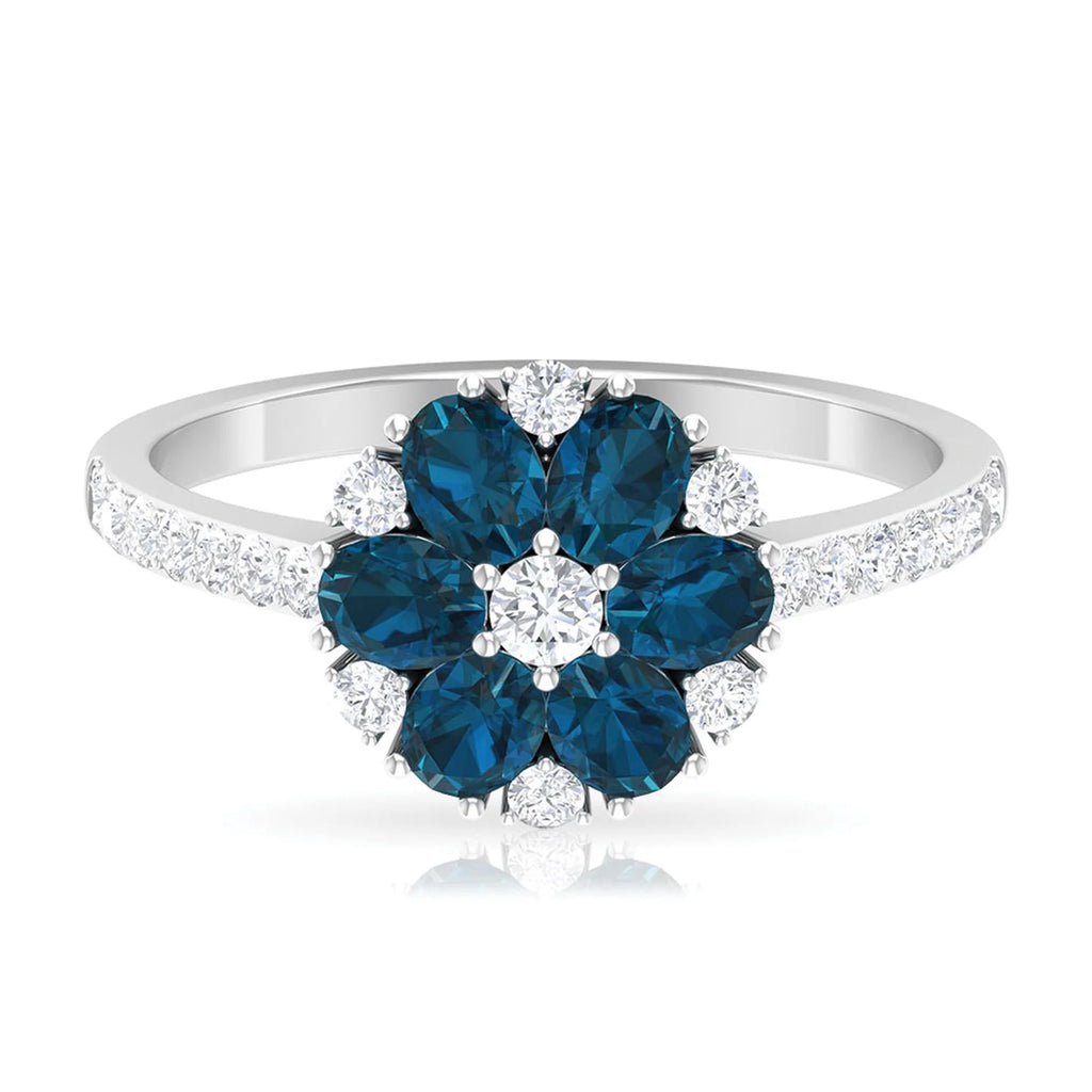 London Blue Topaz Ring with Diamond, 925 Sterling Silver P3344