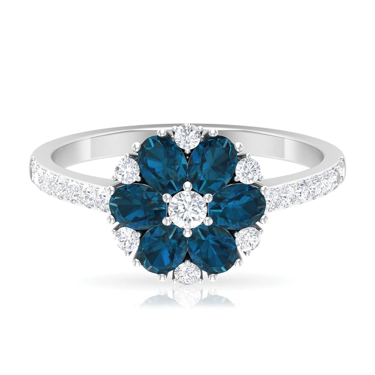 London Blue Topaz Ring with Diamond, 925 Sterling Silver P3344