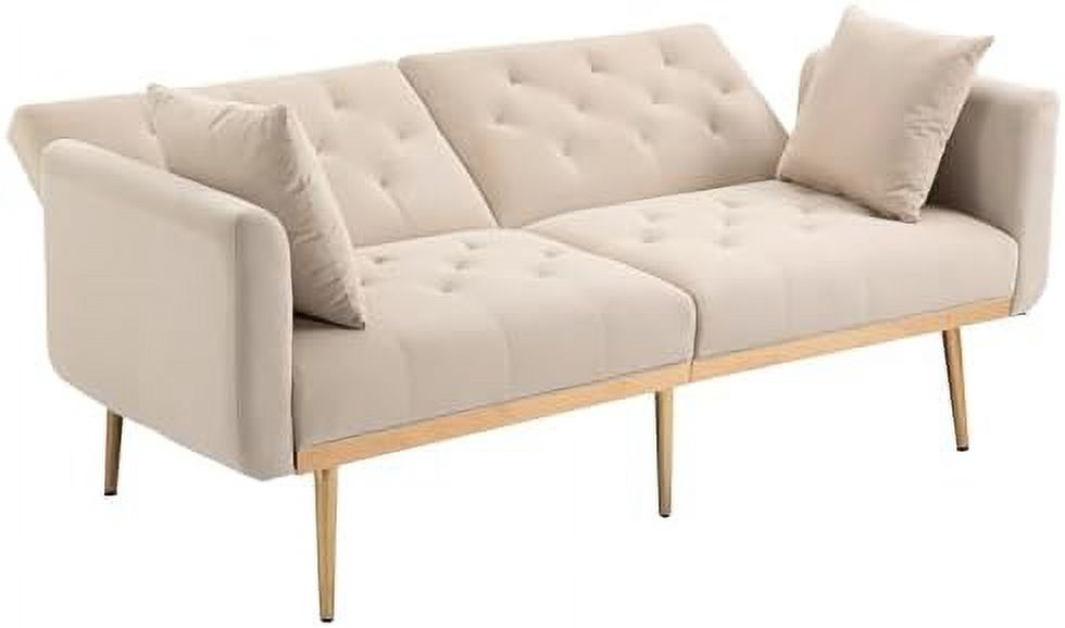 Peach Velvet Loveseat with 7 Gold Metal Legs T422643