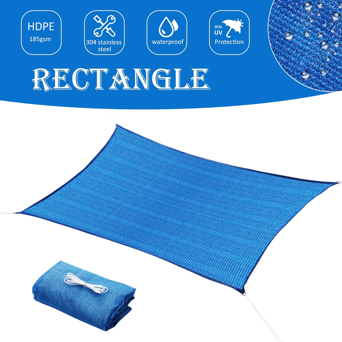 Rectangle Sun Shade Sails 6'x 10' Blue W58151