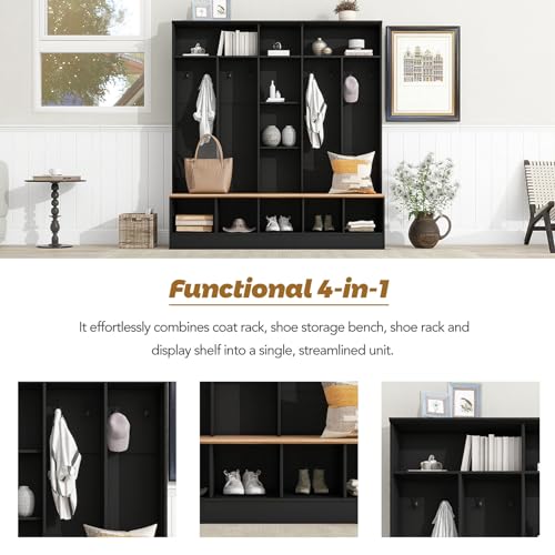White Hall Tree with Shoe Storage Bench and Coat Rack T120