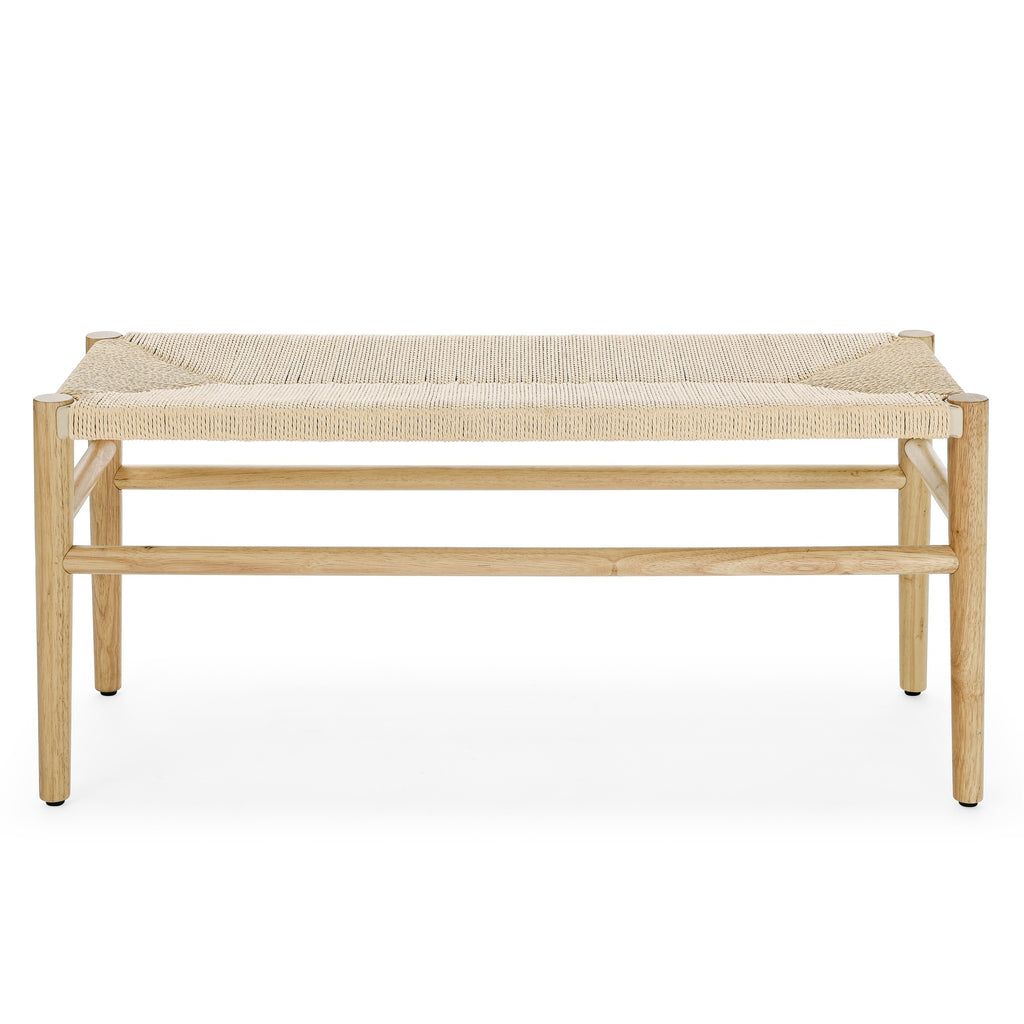 Indoor Entryway Bench with Paper Cord Ottoman, Rubber Wood Legs Y8790