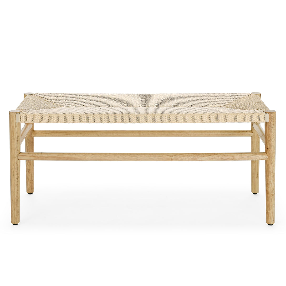 Indoor Entryway Bench with Paper Cord Ottoman, Rubber Wood Legs Y8790