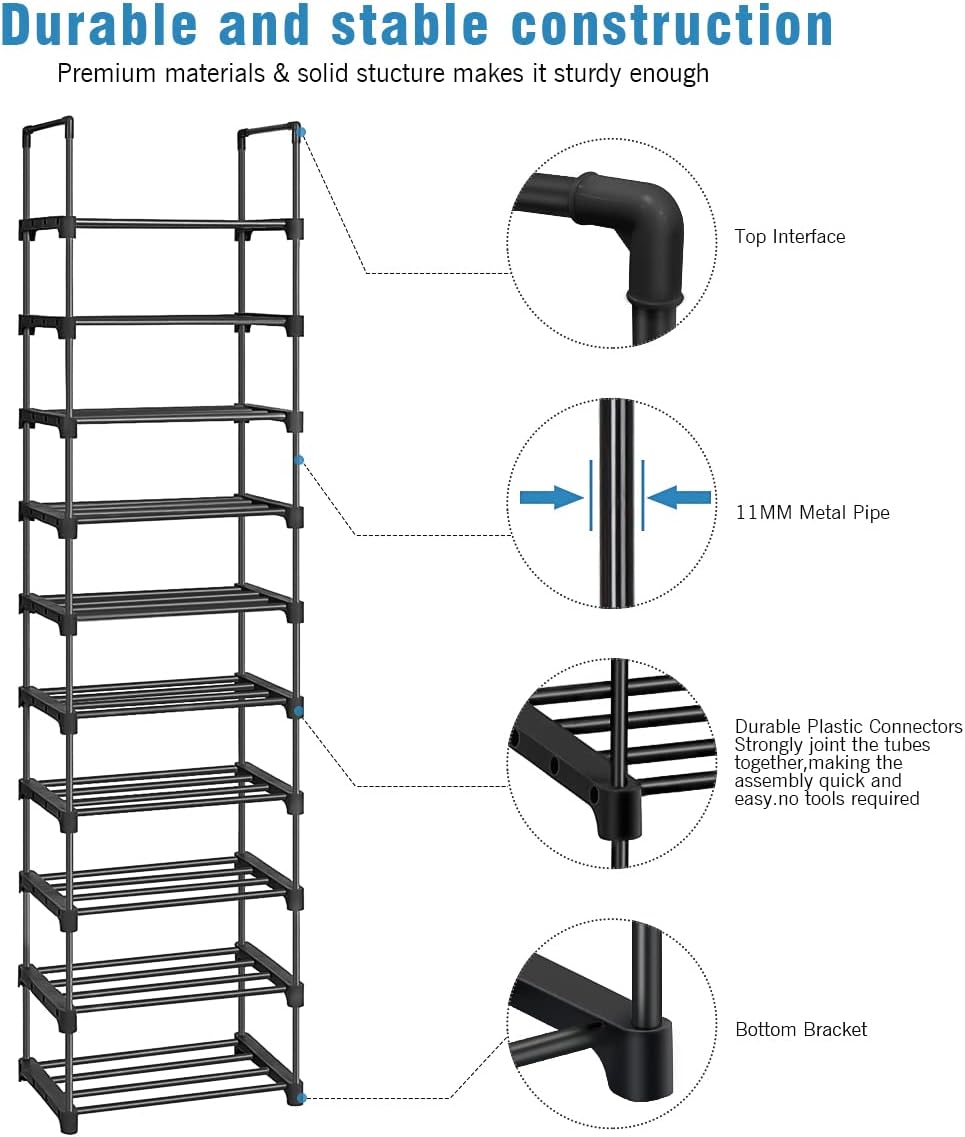 10 Tiers Tall Narrow Metal Shoe Rack Y86390