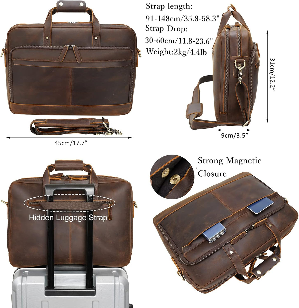 Brown Vintage Leather Laptop Briefcase Bag V621011
