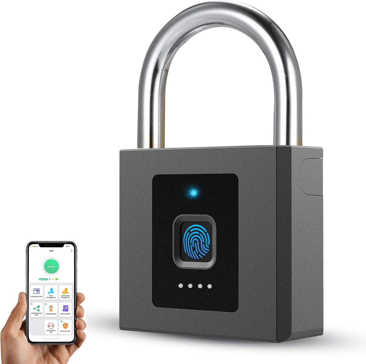 Fingerprint Padlock, Large Size Smart Lock, Bluetooth Padlock with Keyless Biometric, Waterproof for Warehouse, Gym, Cabinets, Office Pack of 2 D555