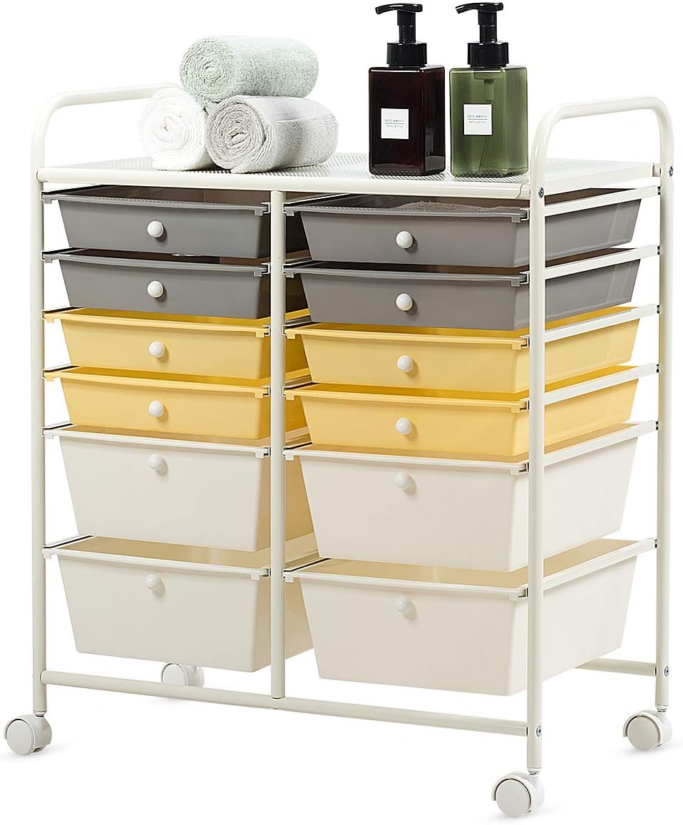 12-Drawer Rolling Storage Cart, Yellow, Pack of 2 R4479