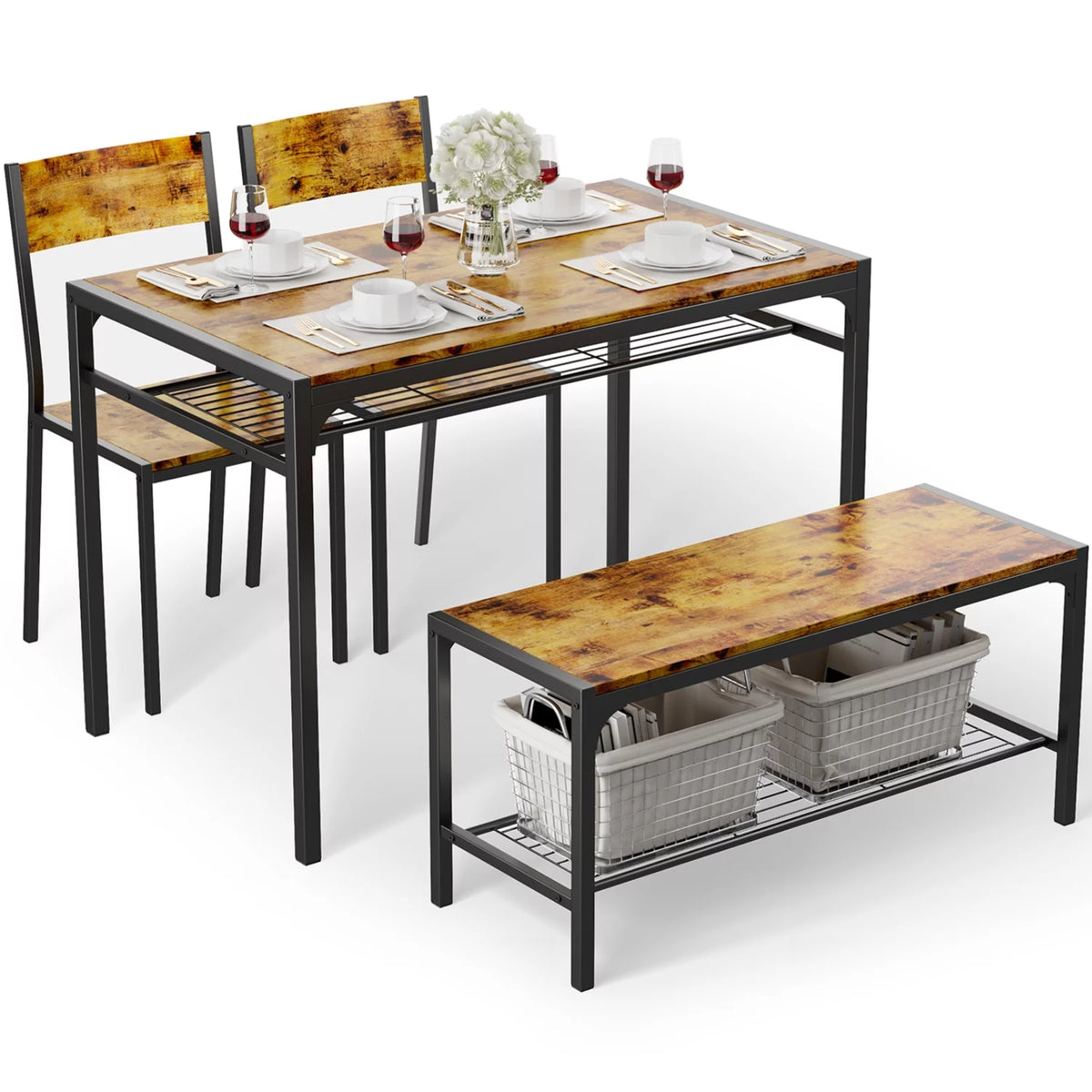 4 Piece Dining Table with 2 Chairs and Bench G53881