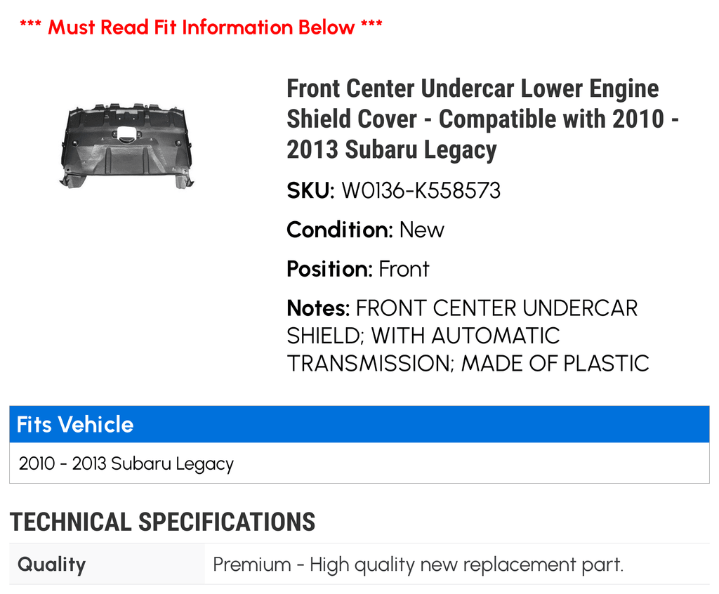 Front Center Lower Engine Shield Cover A463162