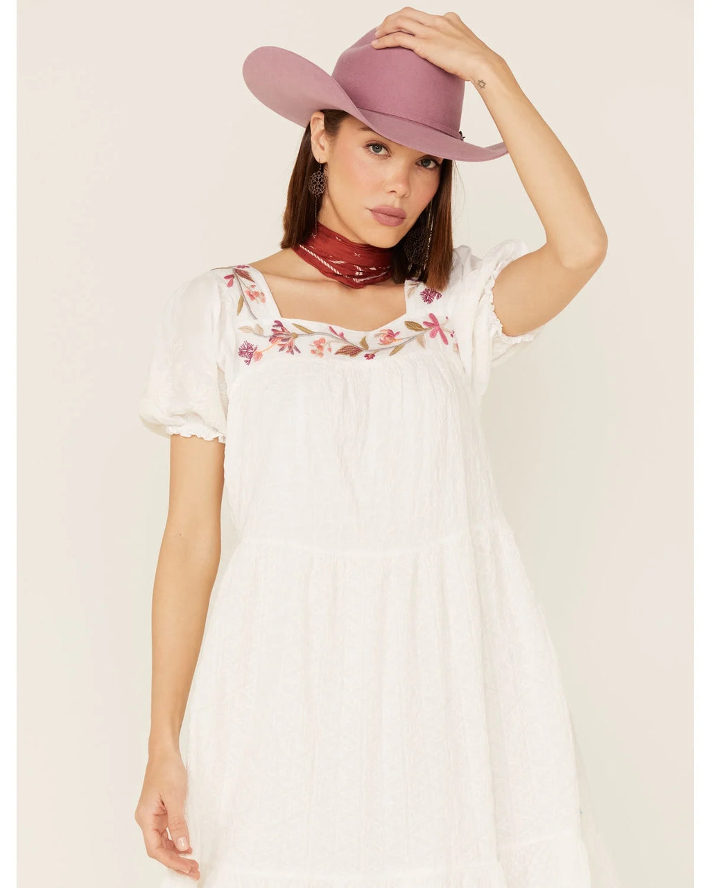 White Embroidered Midi Dress W852