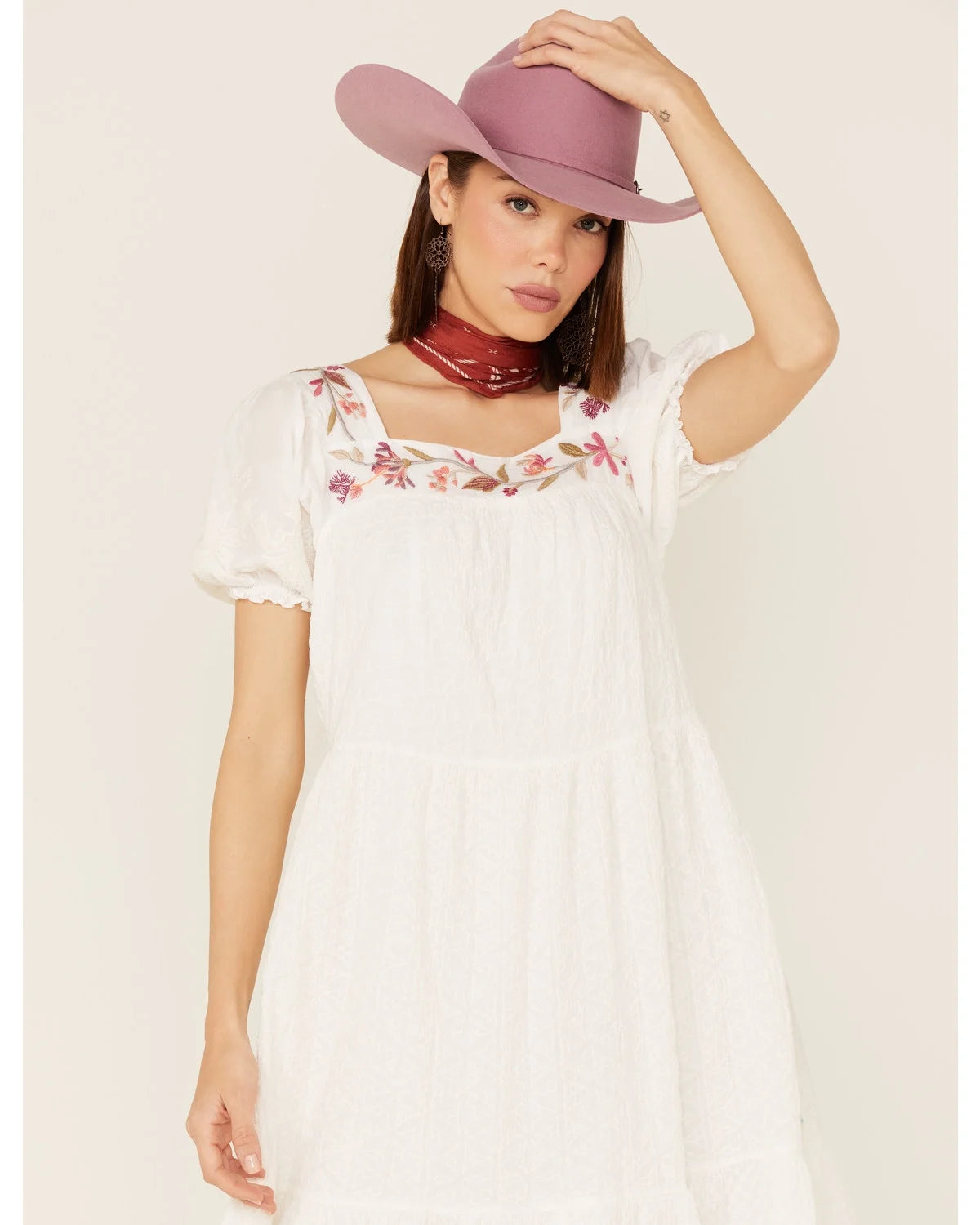 White Embroidered Midi Dress W852
