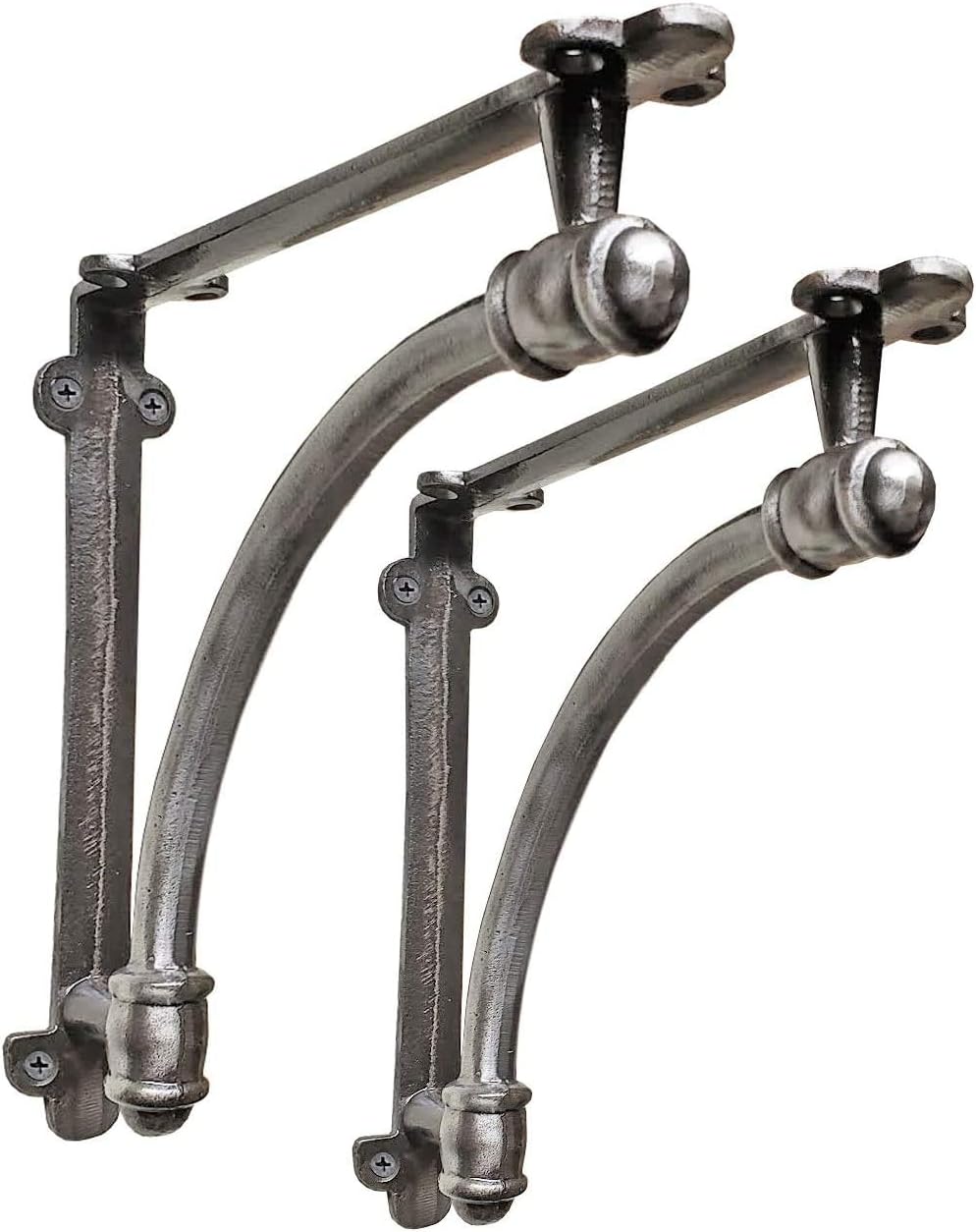 2 Pack Heavy Duty Large 9.6x1.7x9.6 inch Half Round Wall Shelf Bracket, Rustic Black Iron Finish U6141