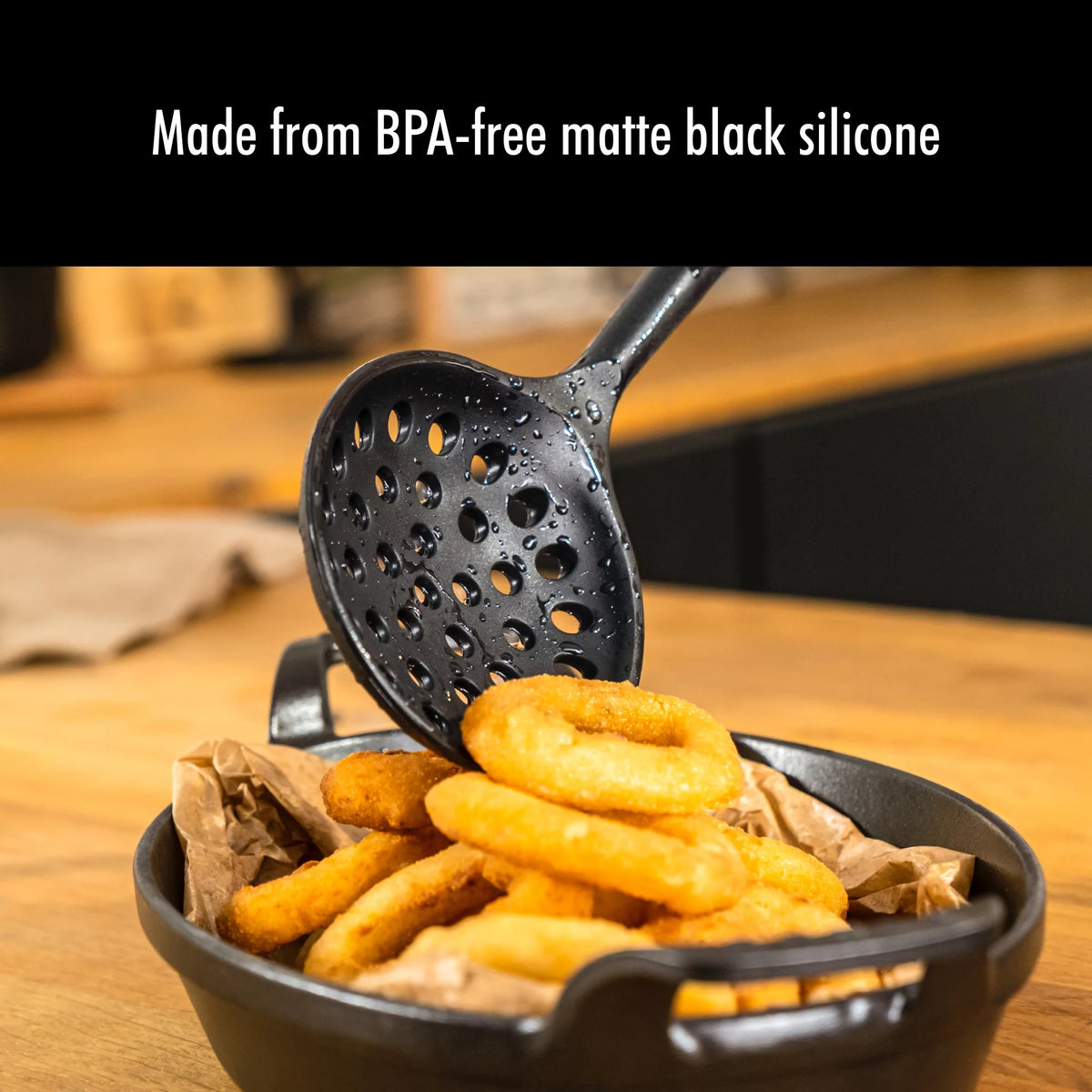 Silicone with Wood Handle Skimming Ladle E9450