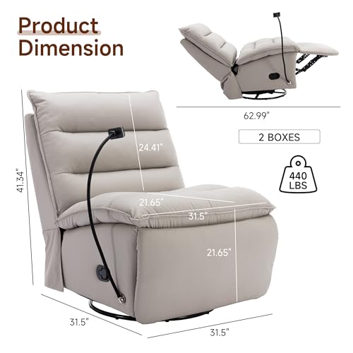 Beige Oversized Swivel Rocker Recliner Chair J5641
