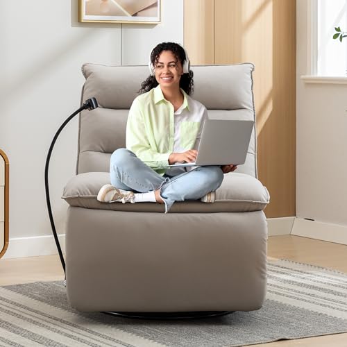 Beige Oversized Swivel Rocker Recliner Chair J5641