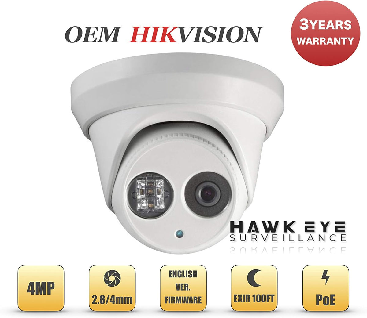 4MP PoE Security IP Camera Turret with IR Night Vision Wide Angle 2.8mm Lens I530071