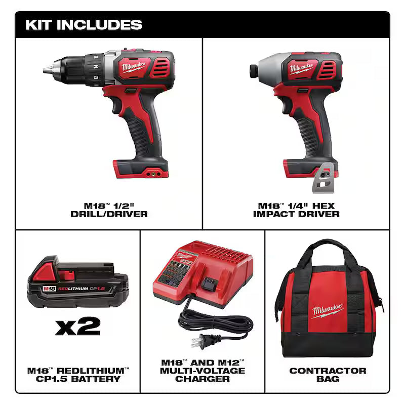 18V Cordless Drill Driver Impact Driver Combo Kit 2-Tool with 50PC Bit Set A653553