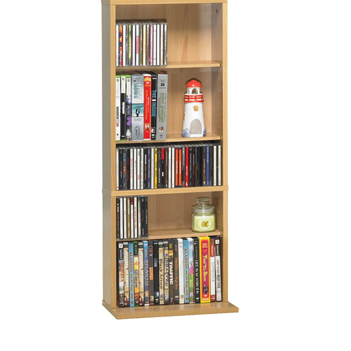 54"x13" Adjustable Wood 9-Shelf Media Storage Bookcase, Maple U1613