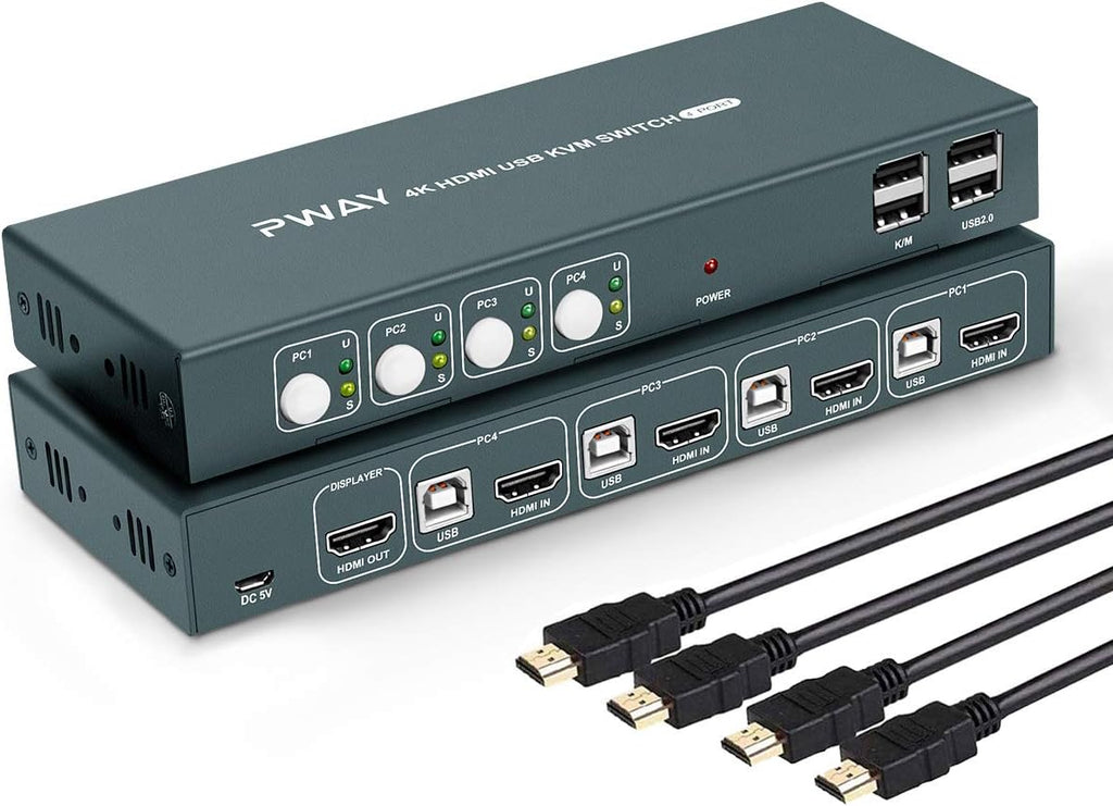 4 Port HDMI KVM Switch 4K@30Hz USB 2.0 with Cables Q663892