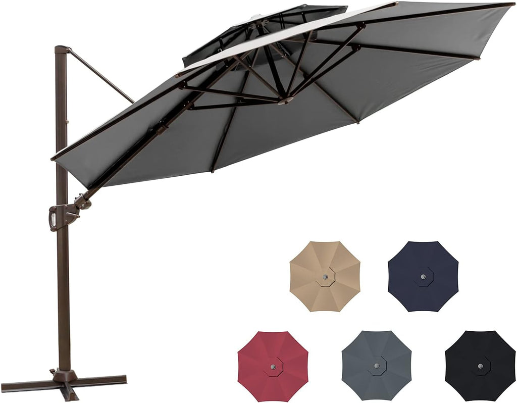 11.5ft Double Top Round Cantilever Umbrella with Cross Base I5495