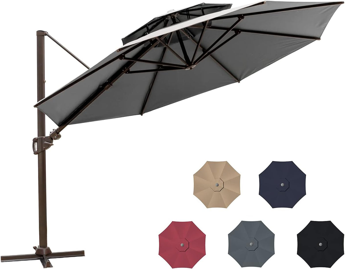 11.5ft Double Top Round Cantilever Umbrella with Cross Base I5495