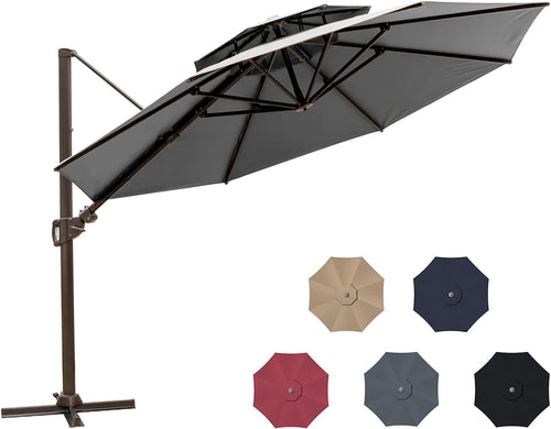 11.5ft Double Top Round Cantilever Umbrella with Cross Base I5495