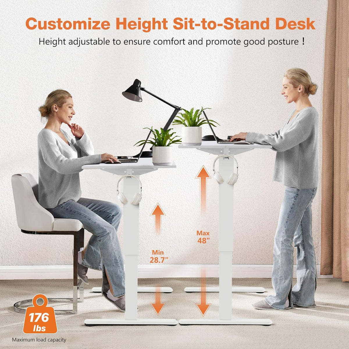 48 x 24 inch Electric Adjustable Height Standing Desk with Splice Board K57385