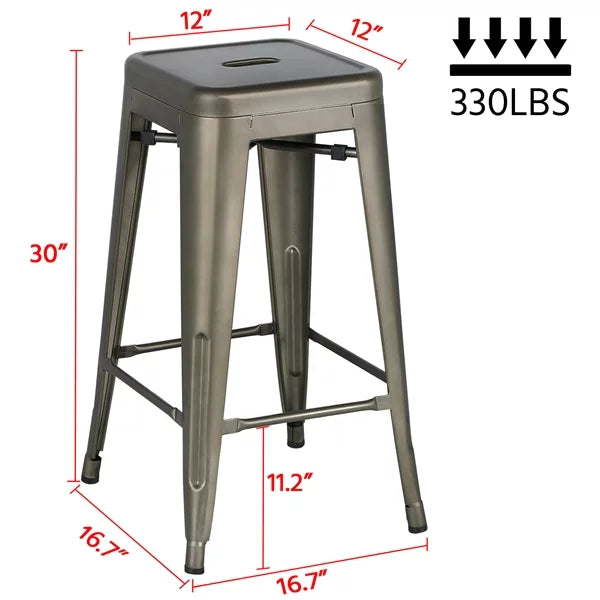 Set of 4 Gunmetal Gray Metal Bar Height Stools D660719