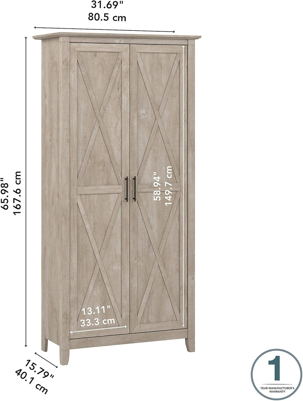 Washed Gray Tall Storage Cabinet with Doors F8207