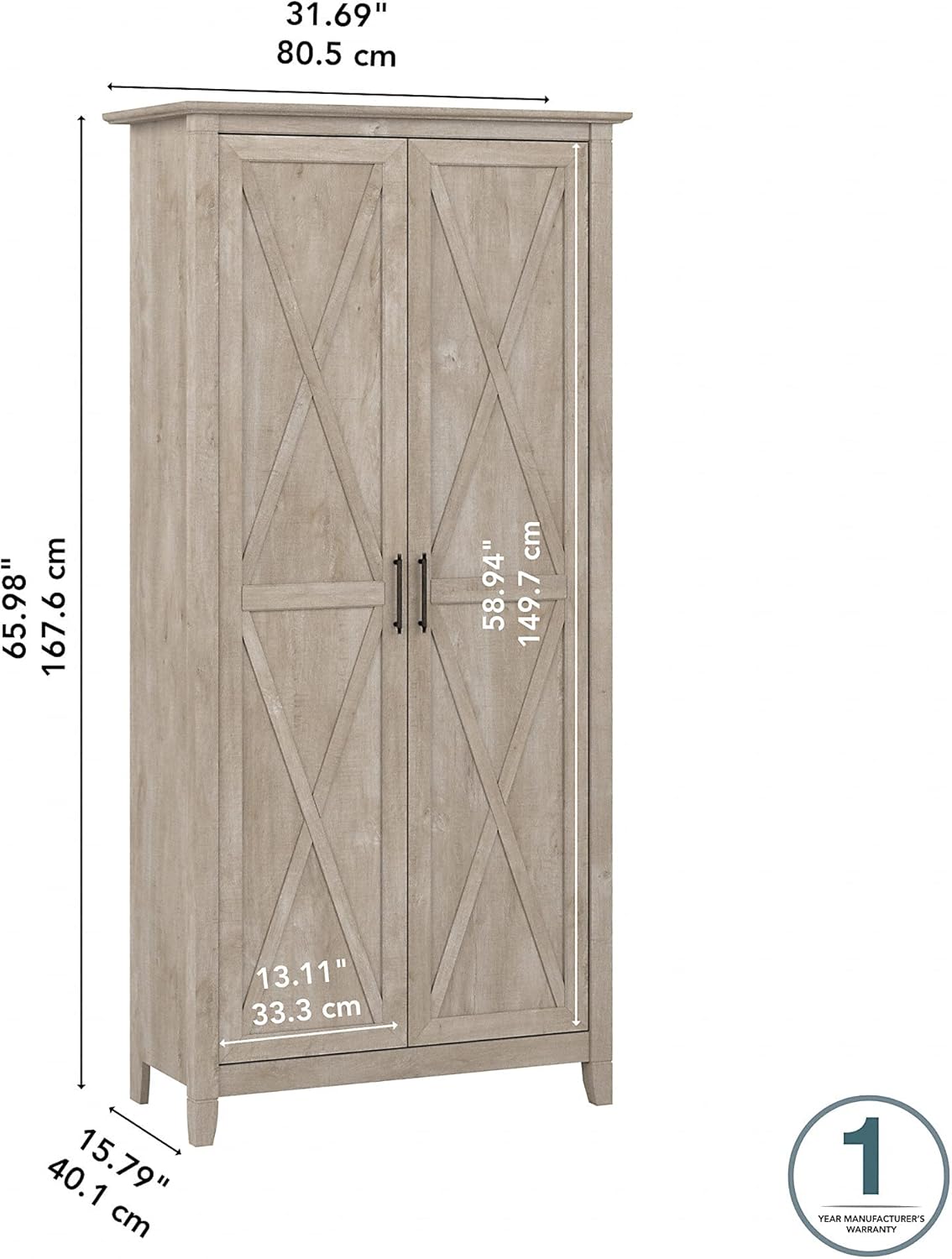 Washed Gray Tall Storage Cabinet with Doors F8207