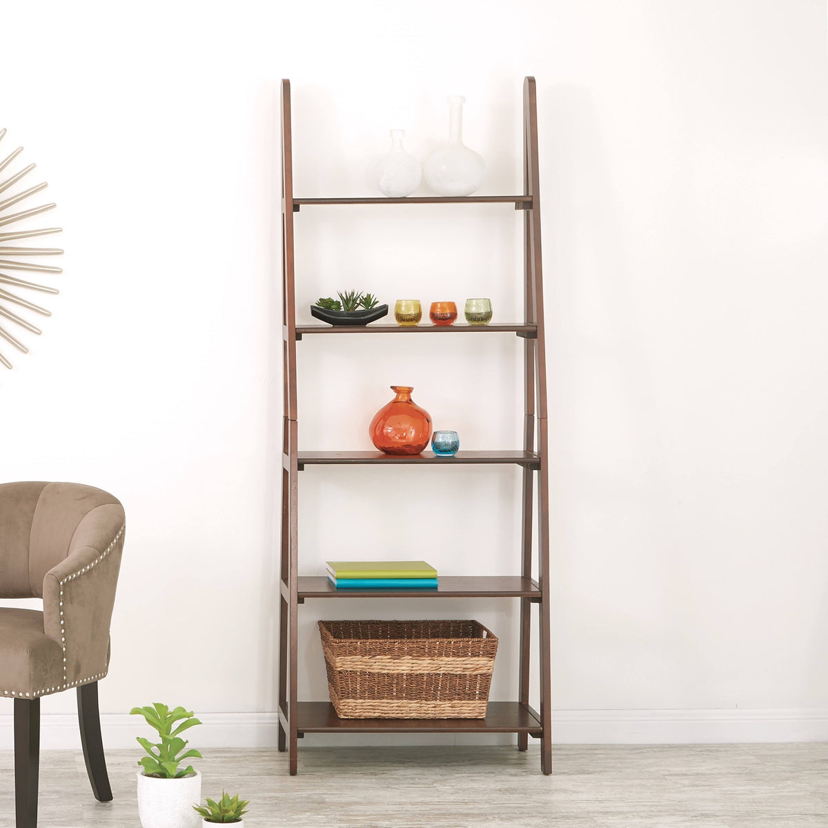 Espresso Ladder Bookcase R5717