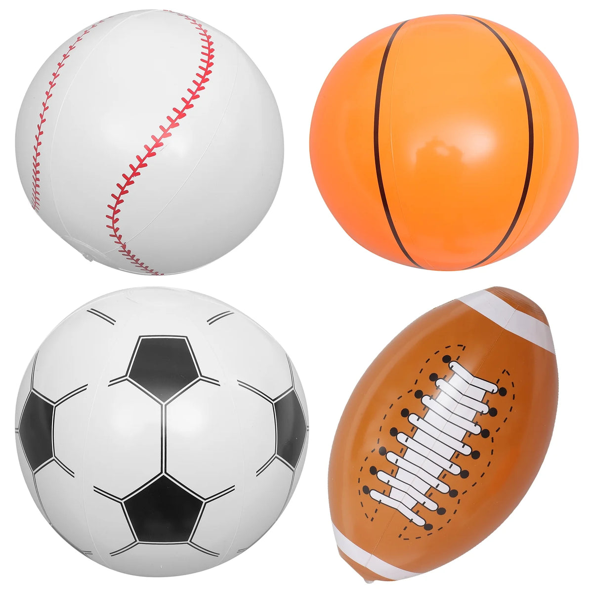 4pcs Inflatable Ball Beach Ball Soccer Basketball Baseball W53105