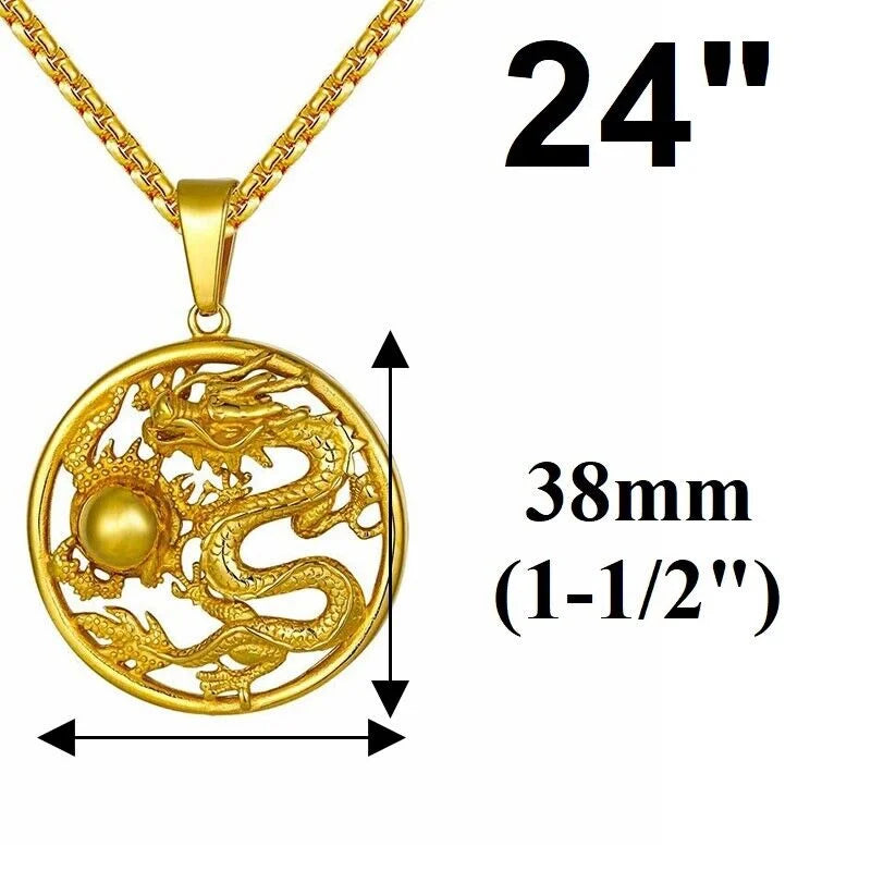 18k Gold Figaro Chain Necklace with Dragon Pendant C64447