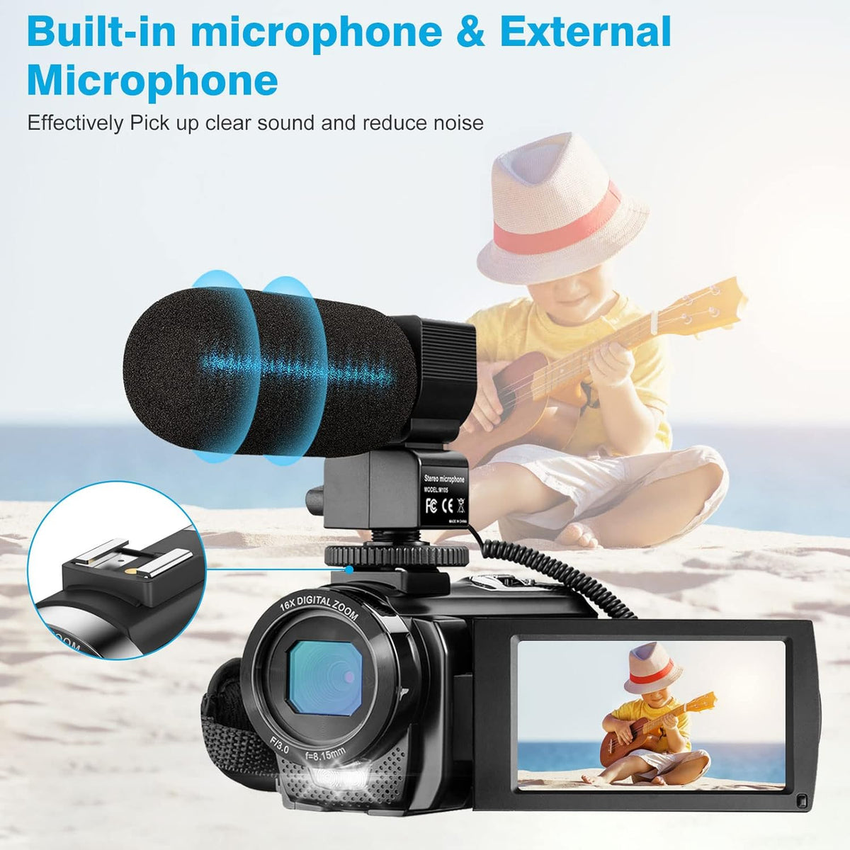 Full HD 1080P 24MP 30FPS 16X Zoom Digital Camera with 3.0 Inch 270° Rotation IPS Screen, Fill Light, Microphone, 2.4G Remote, 2 Batteries N5453