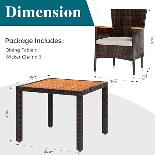 5 Pieces Wicker Patio Dining Set with Wood Table Top X69636