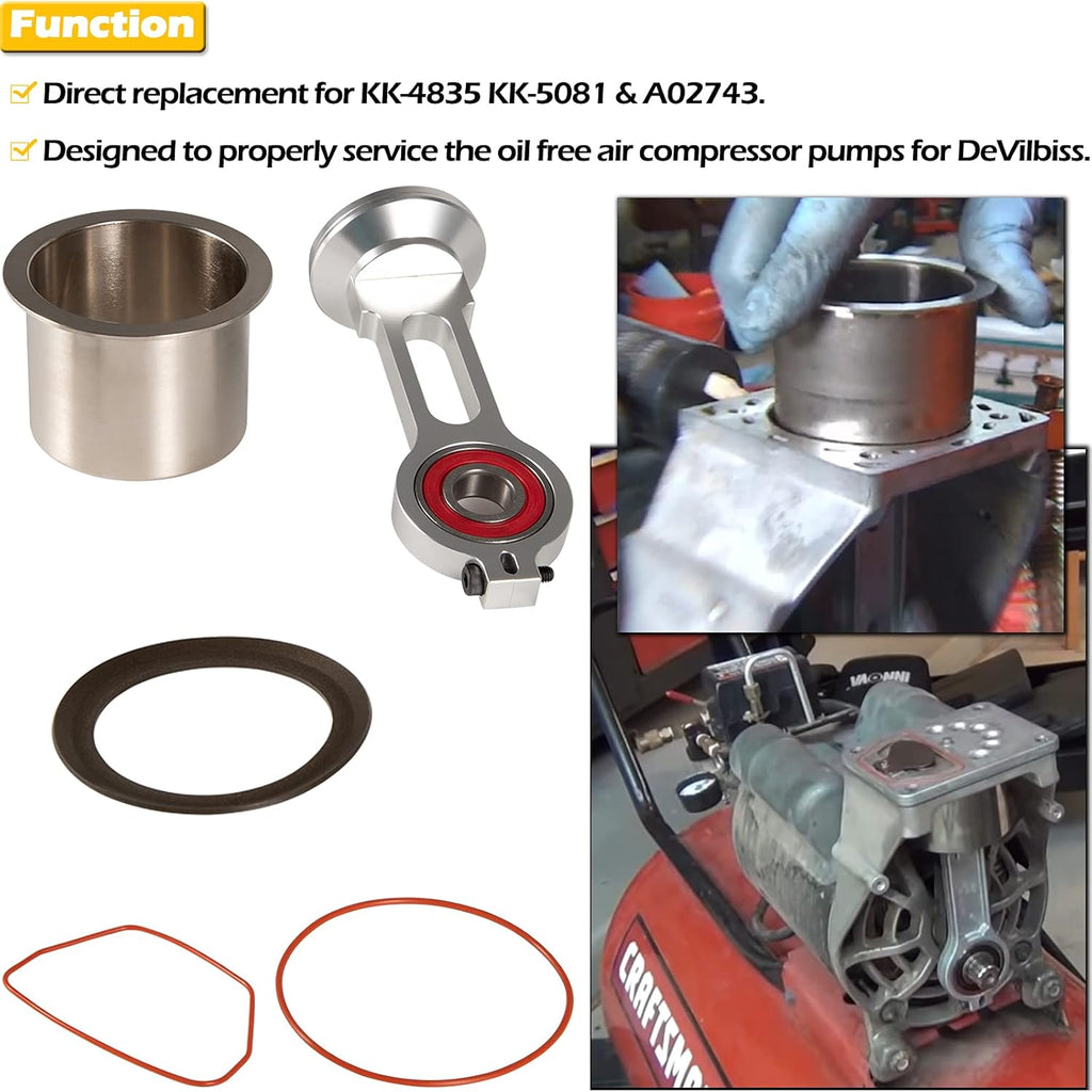 Compressor Piston Kit Connecting Rod Replacement Kit for Oil Free Air Compressor Pump X188