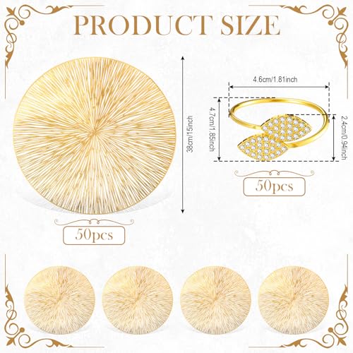 100 Set Gold 15 Inch Round Placemats and Napkin Rings Z7230